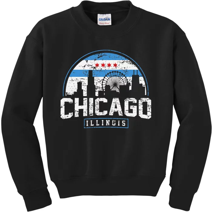 Chicago Illinois Flag Vintage Skyline Kids Sweatshirt