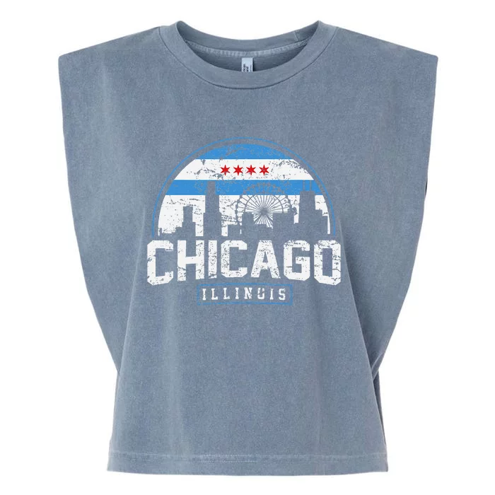 Chicago Illinois Flag Vintage Skyline Garment-Dyed Women's Muscle Tee