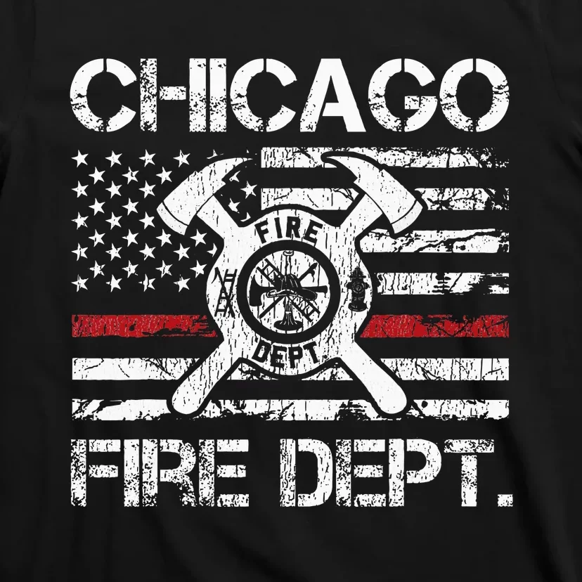 Chicago Illinois Fire Department Thin Red Line Fireman T-Shirt