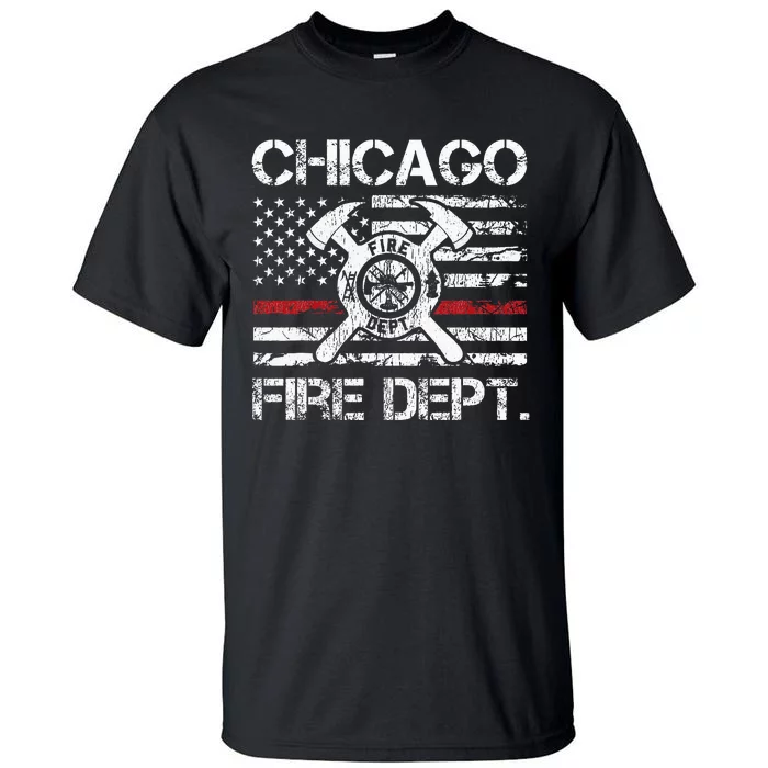 Chicago Illinois Fire Department Thin Red Line Fireman Tall T-Shirt