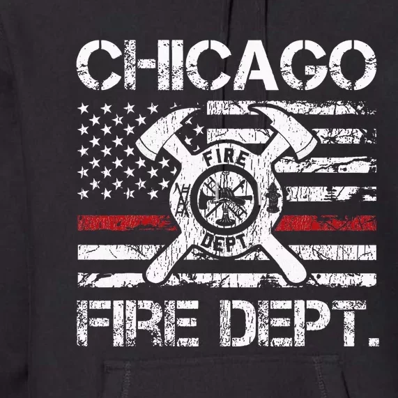 Chicago Illinois Fire Department Thin Red Line Fireman Premium Hoodie