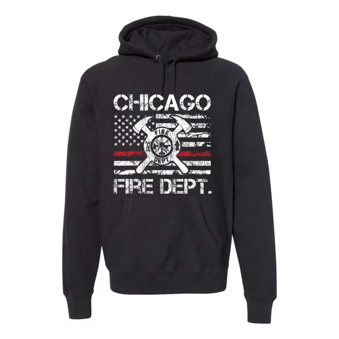 Chicago Illinois Fire Department Thin Red Line Fireman Premium Hoodie