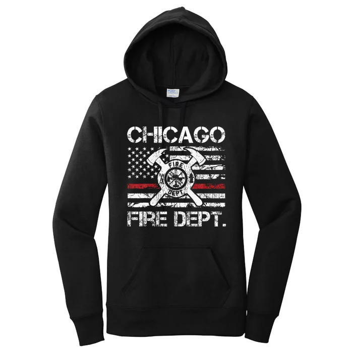 Chicago Illinois Fire Department Thin Red Line Fireman Women's Pullover Hoodie