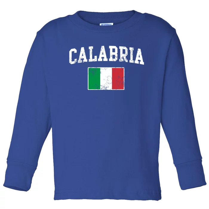 Calabria Italy Flag Italia Italian Vintage Distressed Gift Toddler Long Sleeve Shirt