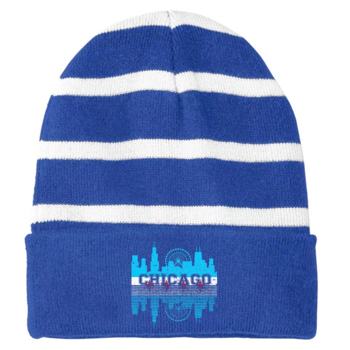 Chicago Illinois Flag City Skyline Chi Town Pride City Flag Striped Beanie with Solid Band