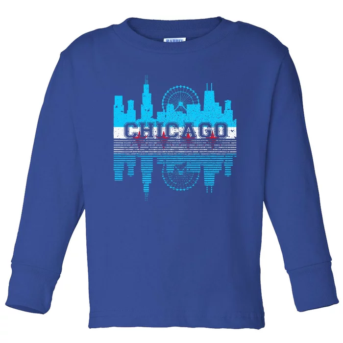 Chicago Illinois Flag City Skyline Chi Town Pride City Flag Toddler Long Sleeve Shirt