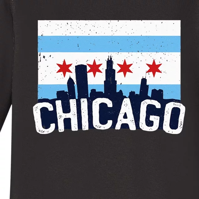 Chicago Illinois Flag City Skyline Chi Town Pride City Flag Baby Long Sleeve Bodysuit