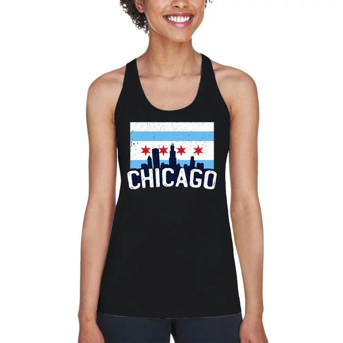 Chicago Illinois Flag City Skyline Chi Town Pride City Flag Women's Racerback Tank