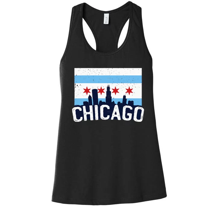 Chicago Illinois Flag City Skyline Chi Town Pride City Flag Women's Racerback Tank