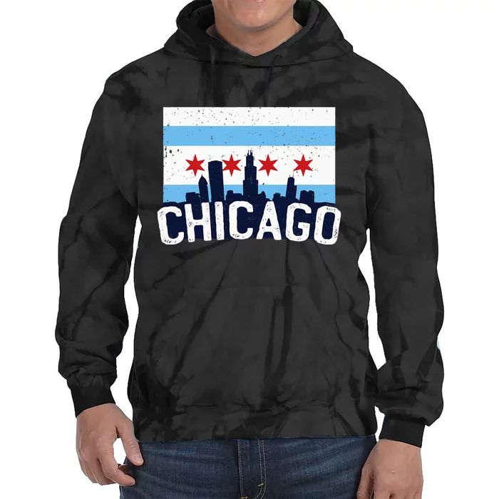 Chicago Illinois Flag City Skyline Chi Town Pride City Flag Tie Dye Hoodie