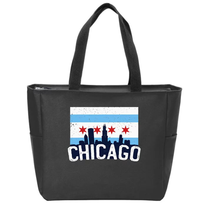 Chicago Illinois Flag City Skyline Chi Town Pride City Flag Zip Tote Bag