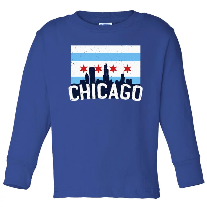 Chicago Illinois Flag City Skyline Chi Town Pride City Flag Toddler Long Sleeve Shirt