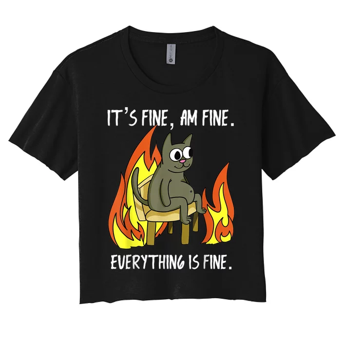 Cat ItS Fine IM Fine Everything Is Fine Women's Crop Top Tee