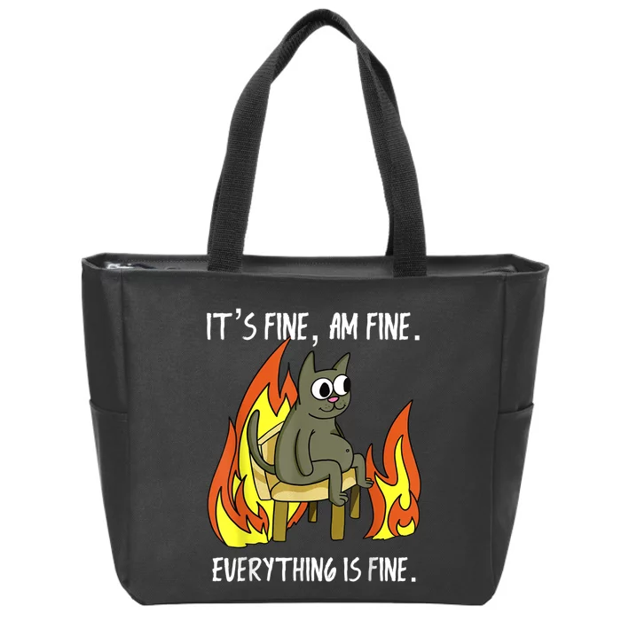 Cat ItS Fine IM Fine Everything Is Fine Zip Tote Bag