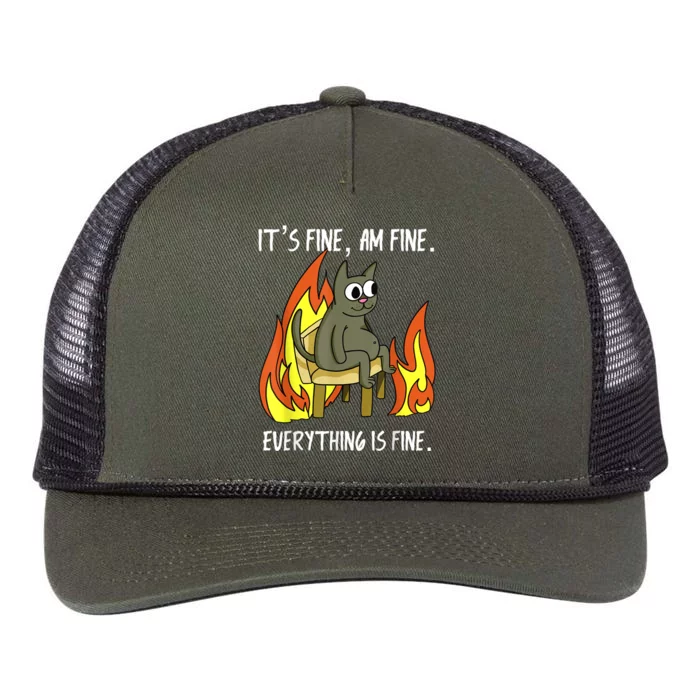 Cat ItS Fine IM Fine Everything Is Fine Retro Rope Trucker Hat Cap