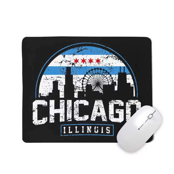 Chicago Illinois Flag S Vintage Skyline Mousepad