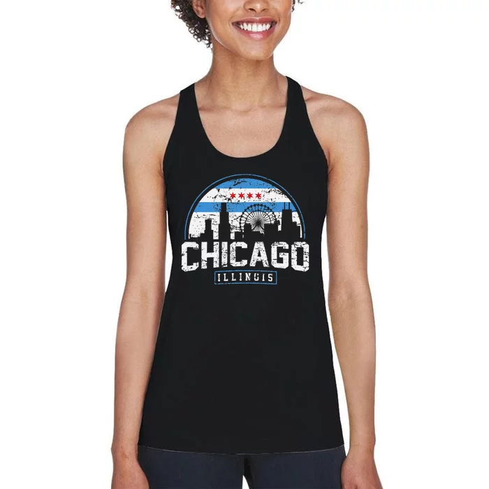 Chicago Illinois Flag S Vintage Skyline Women's Racerback Tank