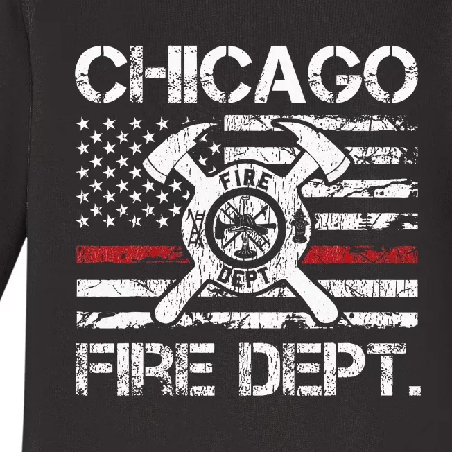 Chicago Illinois Fire Department Thin Red Line Fireman Baby Long Sleeve Bodysuit