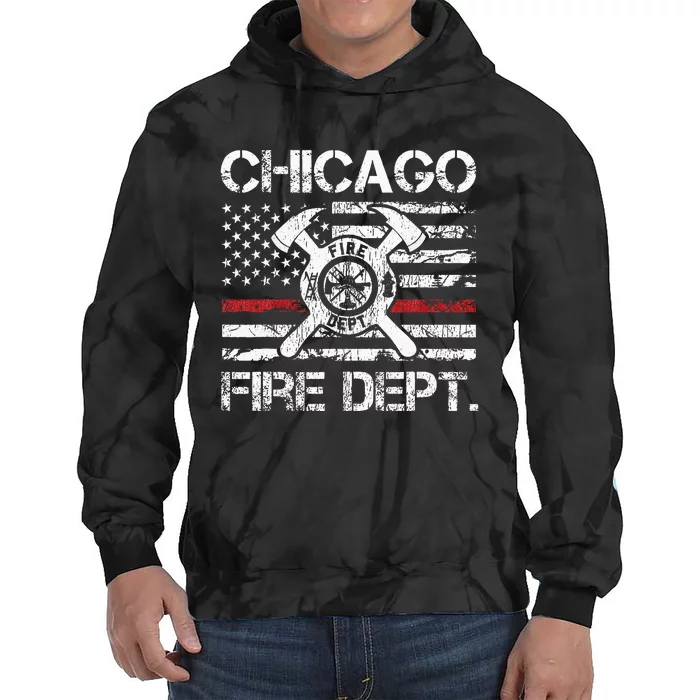 Chicago Illinois Fire Department Thin Red Line Fireman Tie Dye Hoodie