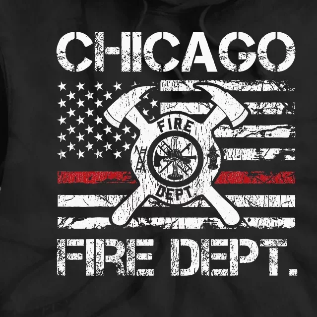 Chicago Illinois Fire Department Thin Red Line Fireman Tie Dye Hoodie