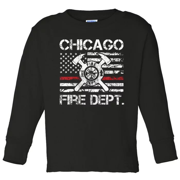 Chicago Illinois Fire Department Thin Red Line Fireman Toddler Long Sleeve Shirt