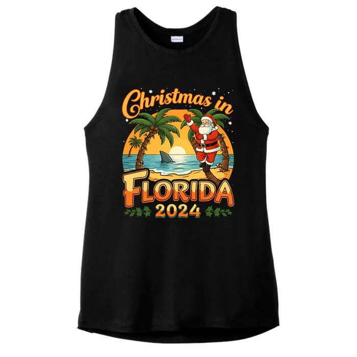 Christmas In Florida 2024 Family Vacation Ladies Tri-Blend Wicking Tank