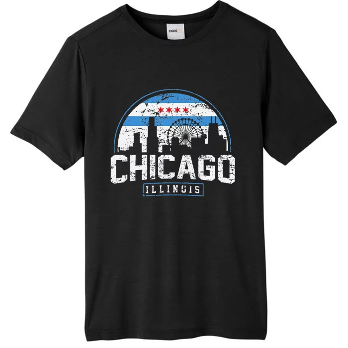 Chicago Illinois Flag Tees Vintage Skyline ChromaSoft Performance T-Shirt