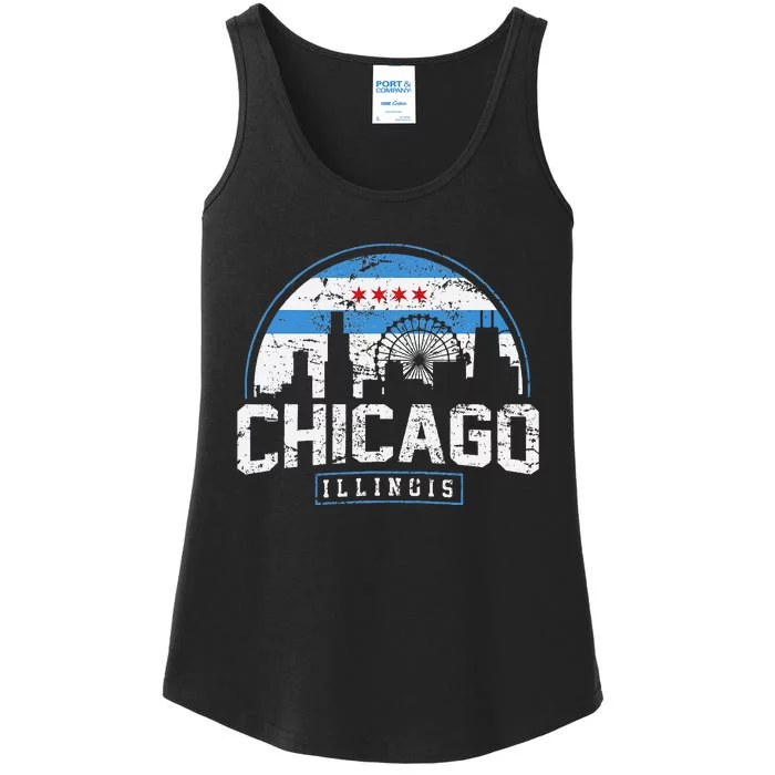 Chicago Illinois Flag Tees Vintage Skyline Ladies Essential Tank