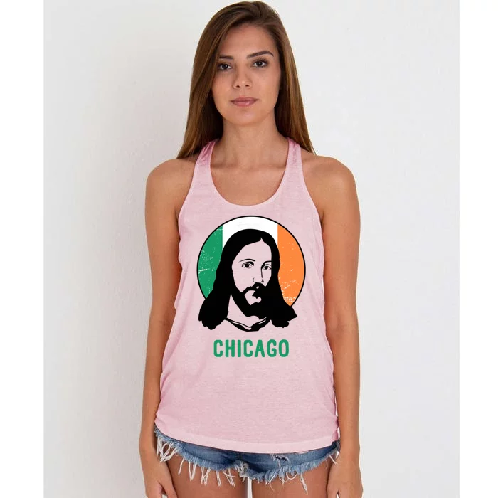 Chicago Ireland Flag Jesus St Patricks Day Meaningful Gift Women's Knotted Racerback Tank