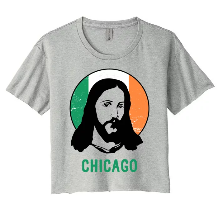 Chicago Ireland Flag Jesus St Patricks Day Meaningful Gift Women's Crop Top Tee