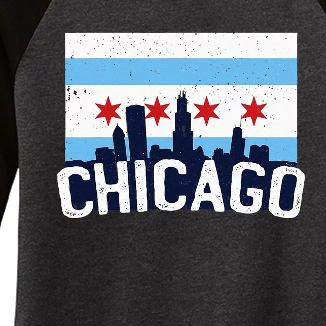 Chicago Illinois Flag City Skyline Chi Town Pride City Flag Women's Tri-Blend 3/4-Sleeve Raglan Shirt