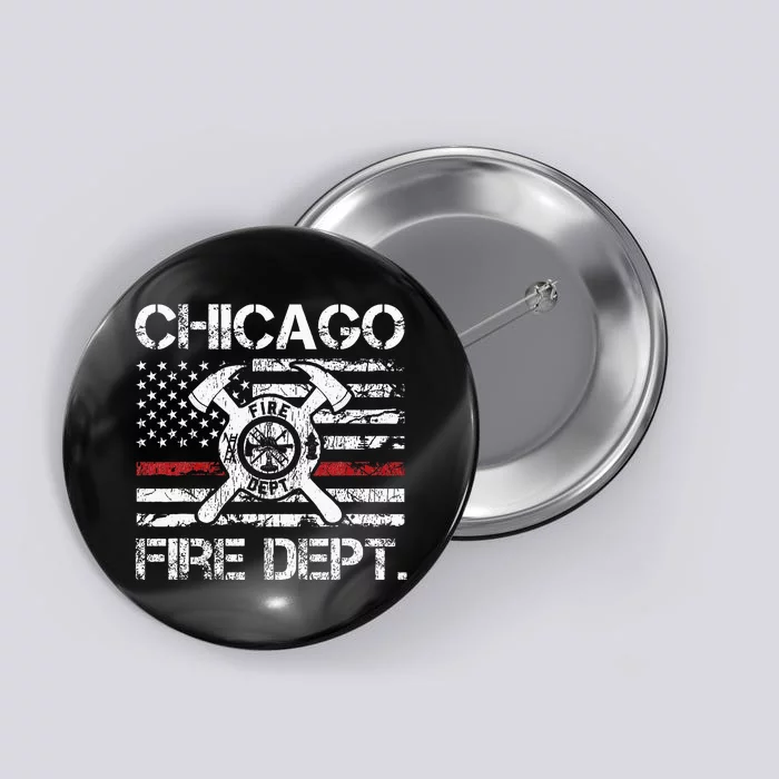 Chicago Illinois Fire Department Thin Red Line Fireman Button