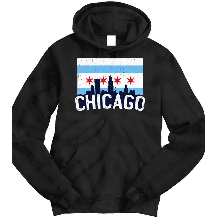 Chicago Illinois Flag City Skyline Chi Town Pride City Flag Tie Dye Hoodie