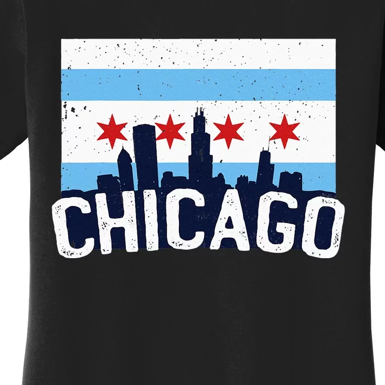 Chicago Illinois Flag City Skyline Chi Town Pride City Flag Women's T-Shirt