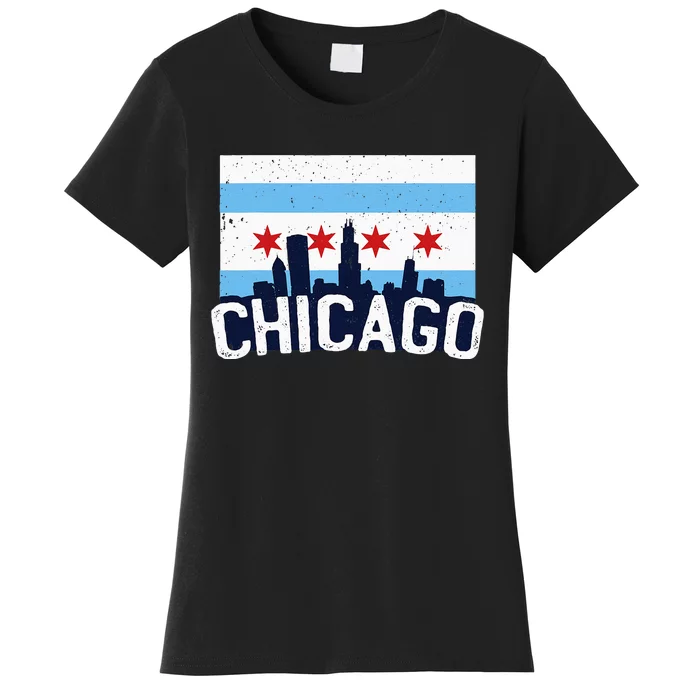 Chicago Illinois Flag City Skyline Chi Town Pride City Flag Women's T-Shirt