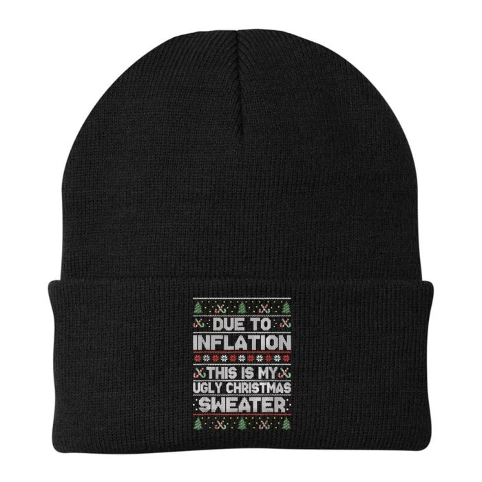 Christmas Inflation Funny Due To Inflation Xmas Sweater Due Merry Christm Knit Cap Winter Beanie