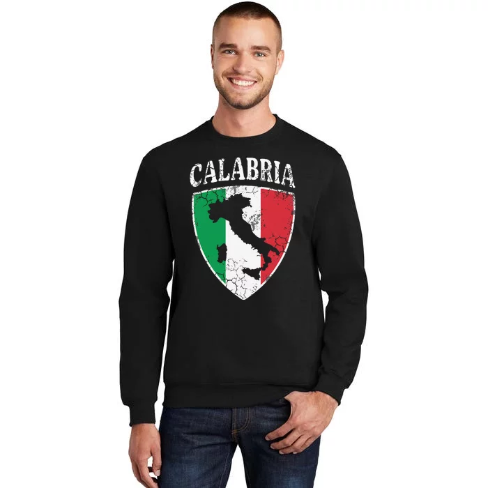 Calabria Italia Flag Crest Italy Italian Vintage Distressed Tall Sweatshirt