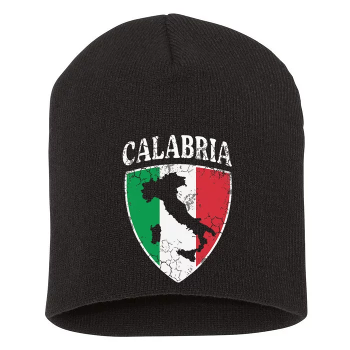 Calabria Italia Flag Crest Italy Italian Vintage Distressed Short Acrylic Beanie