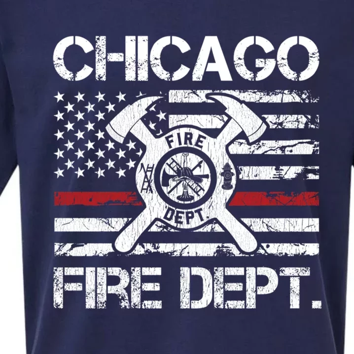 Chicago Illinois Fire Departt Thin Red Line Fire Meaningful Gift Sueded Cloud Jersey T-Shirt