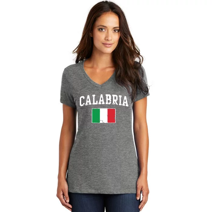 Calabria Italy Flag Italia Italian Vintage Distressed Women's V-Neck T-Shirt