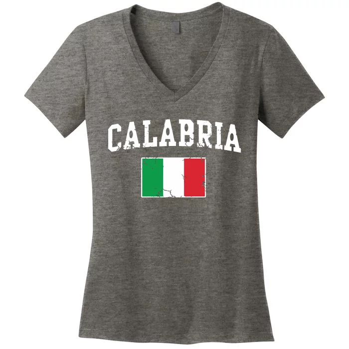 Calabria Italy Flag Italia Italian Vintage Distressed Women's V-Neck T-Shirt