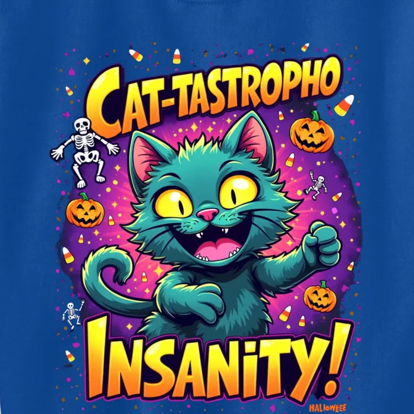 Cattastropho Insanity Funny Halloween Cat Party Costume Funny Gift Kids Sweatshirt