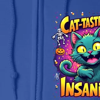 Cattastropho Insanity Funny Halloween Cat Party Costume Funny Gift Full Zip Hoodie