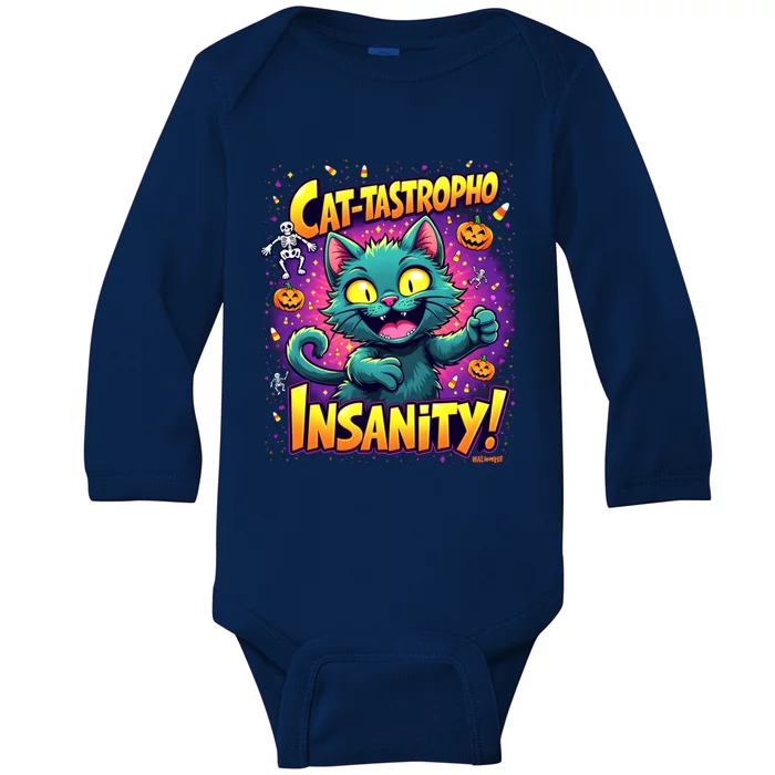 Cattastropho Insanity Funny Halloween Cat Party Costume Funny Gift Baby Long Sleeve Bodysuit