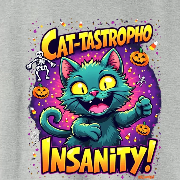 Cattastropho Insanity Funny Halloween Cat Party Costume Funny Gift Women's Crop Top Tee