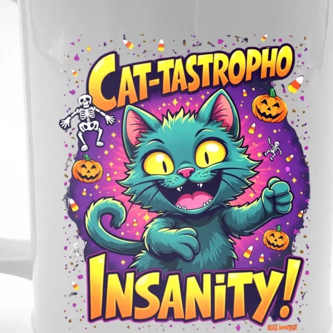 Cattastropho Insanity Funny Halloween Cat Party Costume Funny Gift Front & Back Beer Stein