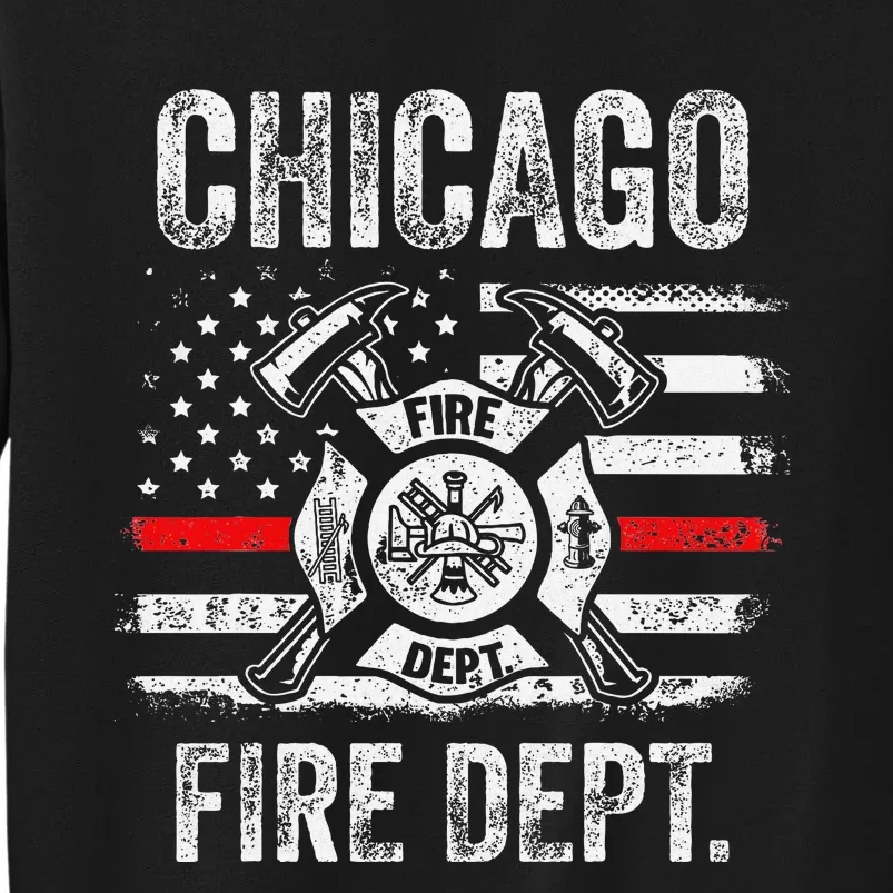 Chicago Illinois Fire Department Thin Red Line Fireman Tall Sweatshirt