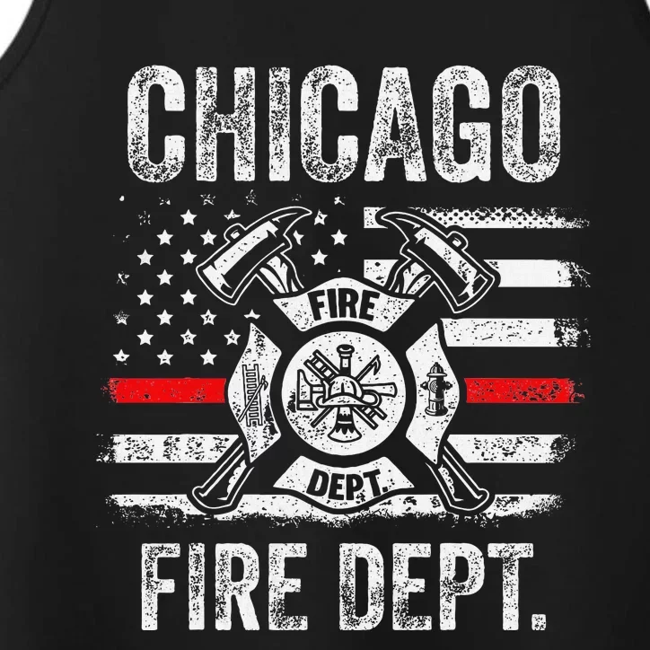 Chicago Illinois Fire Department Thin Red Line Fireman Performance Tank