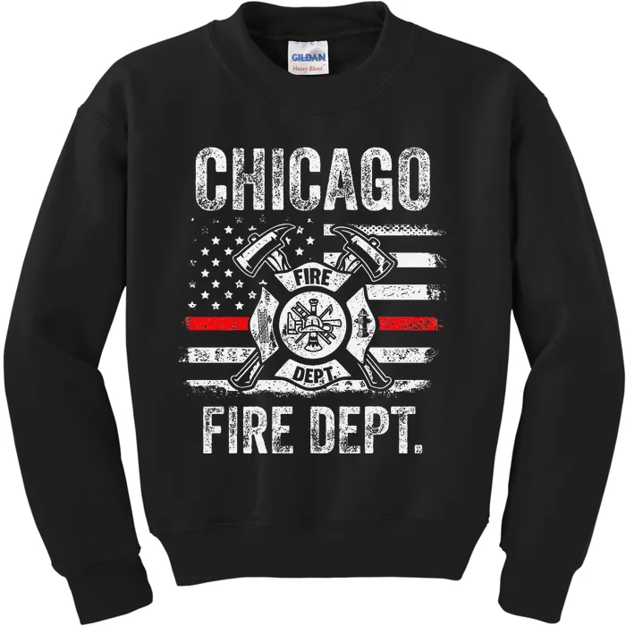 Chicago Illinois Fire Department Thin Red Line Fireman Kids Sweatshirt