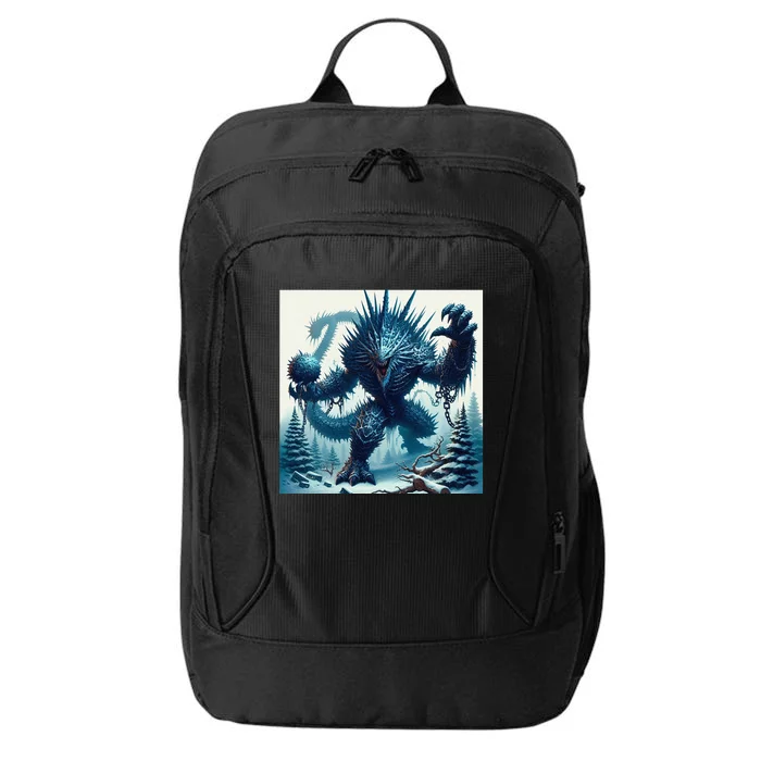 Cool Ice Giant Fantasy Cartoon Dinosaur Art City Backpack